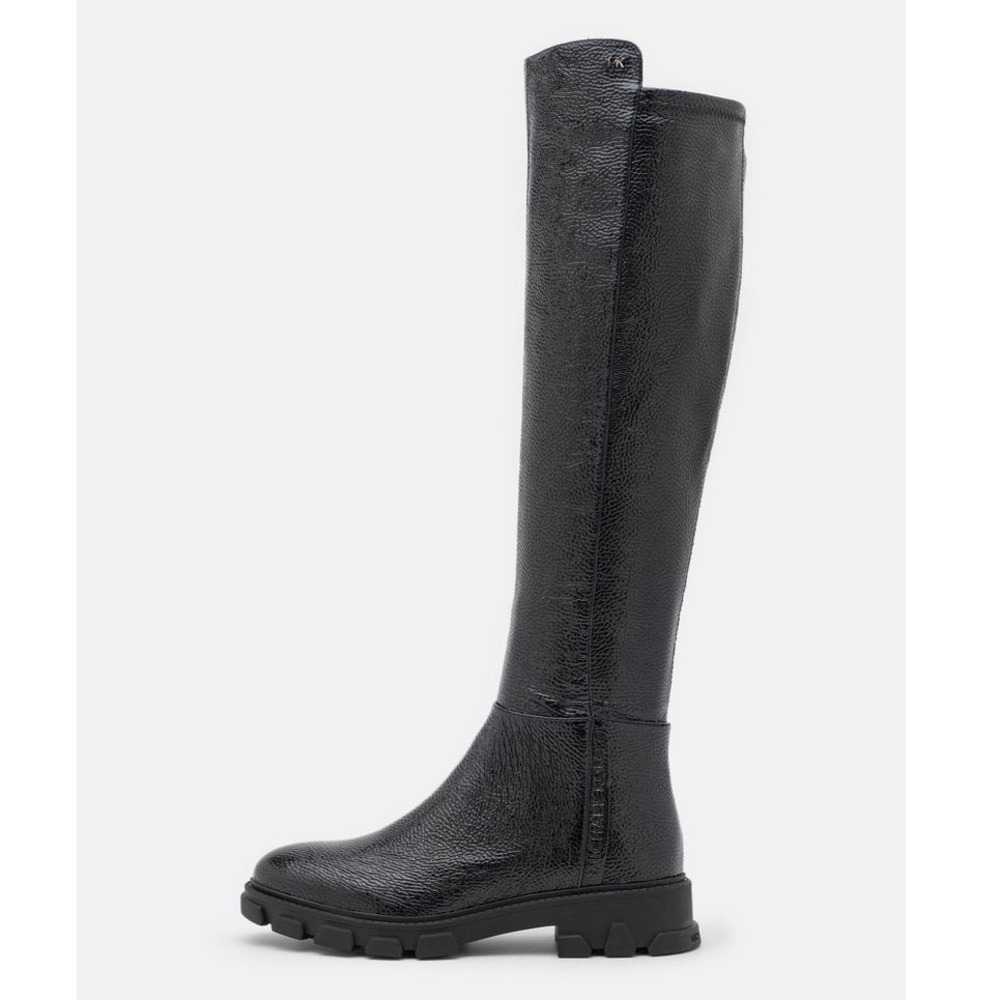 Michael Kors Over The Knee Boots Black Crackled Patent Lug Sole Womens Size 10 - Picture 3 of 11